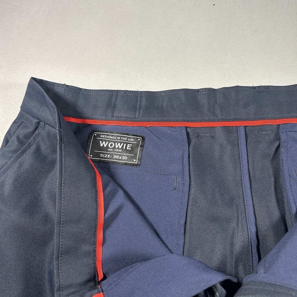 Wowie Pants Mens 36x32 Blue Stretch Chino Travel Tech Golf Performance Pants - Picture 3 of 12